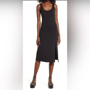 Open Edit Scoop Neck Black Midi Dress Size Small NWT